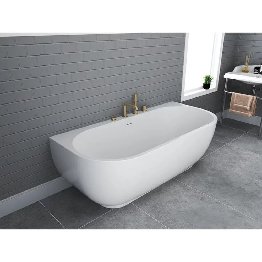 Cada freestanding Rune Birka Rund acril alb lucios 160x75 cm lipita de perete, BTW