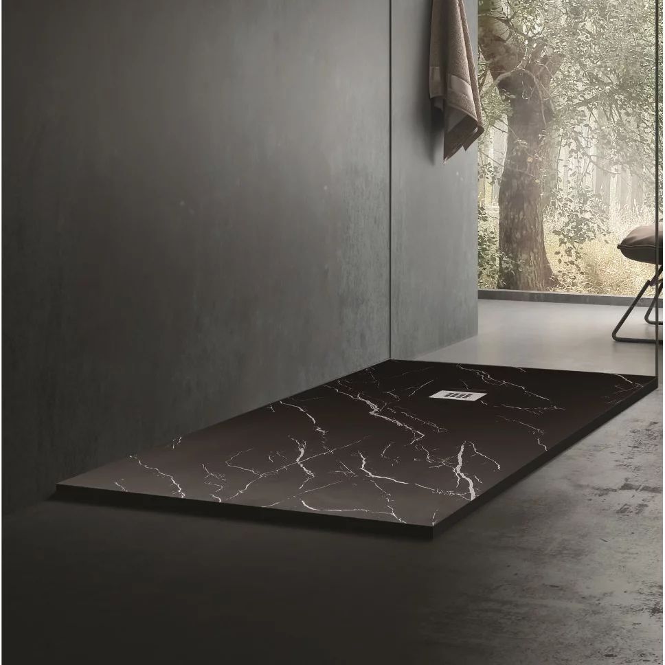 Cadita compozit pentru dus Inter Ceramic dreptunghiulara 140x80 cm finisaj marmura negru mat