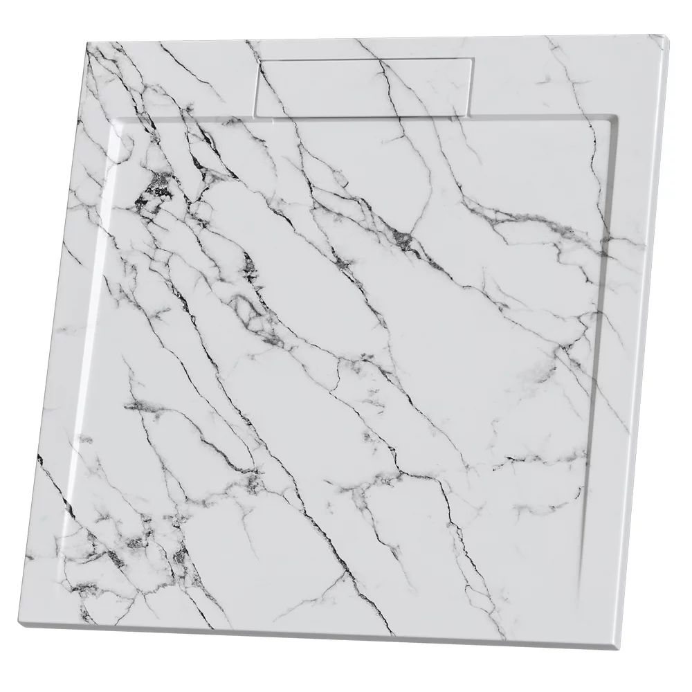Cadita compozit pentru dus Inter Ceramic patrata 90x90 cm alb mat finisaj marmura