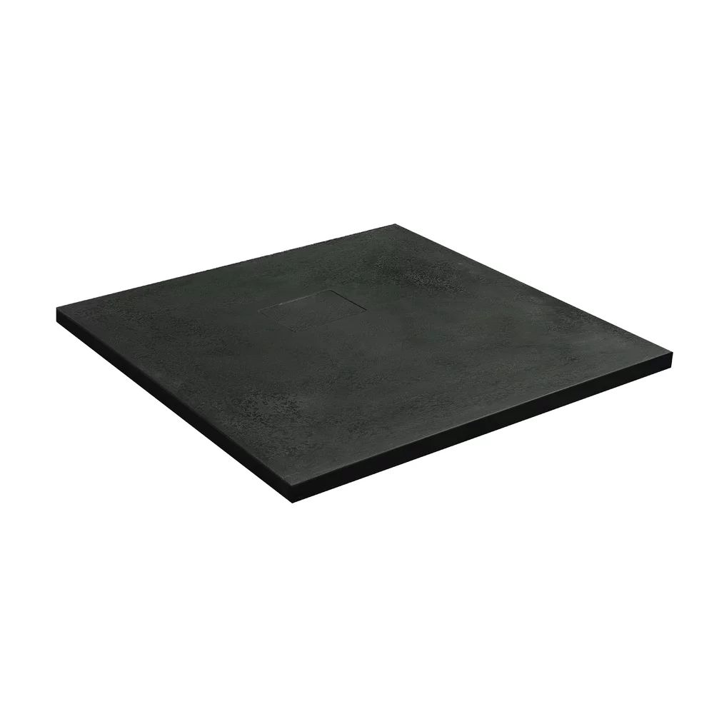 Cadita compozit pentru dus Inter Ceramic patrata 90x90 cm finisaj piatra-negru mat
