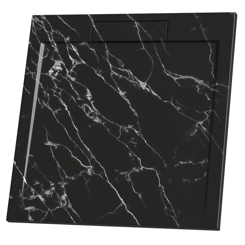 Cadita compozit pentru dus Inter Ceramic patrata 90x90 cm negru mat finisaj marmura