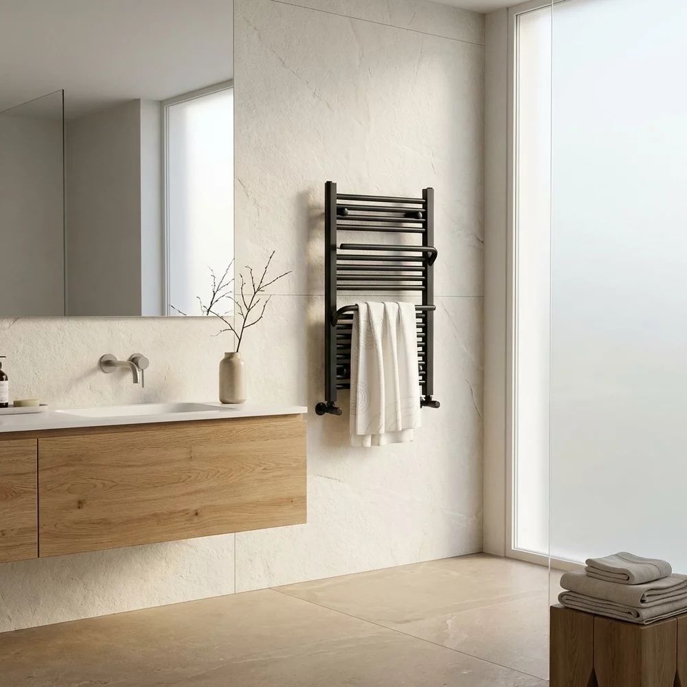 Calorifer de baie portprosop Rune Hima negru mat 800x500 mm