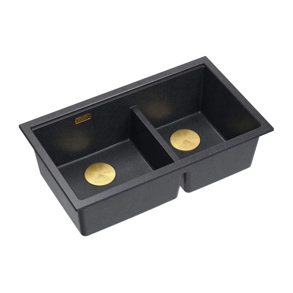 Chiuveta compozit incastrata Quadron Logan 120 negru diamant - auriu 76x45 cm