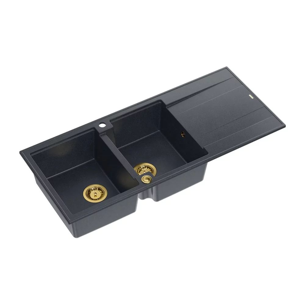 Chiuveta compozit incastrata Quadron Unique Evan 121 negru diamant - auriu 116x50 cm