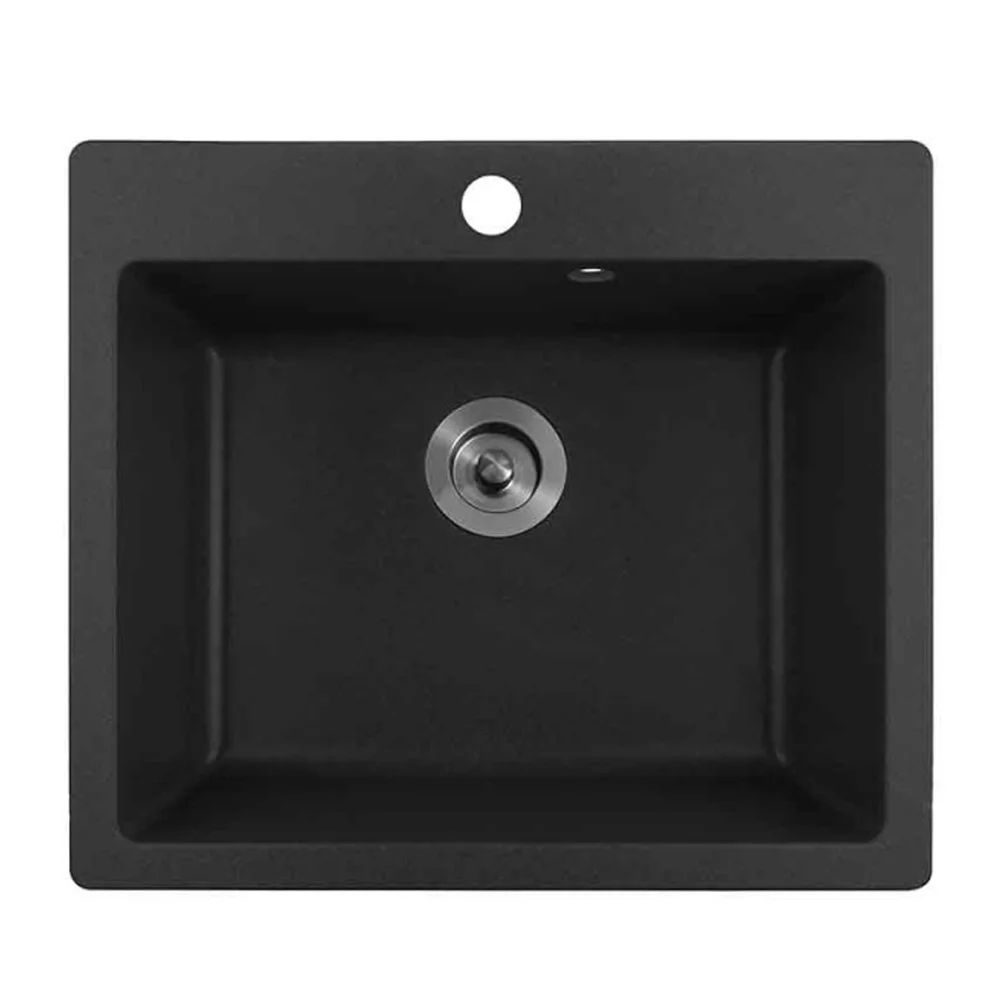 Chiuveta compozit Inter Ceramic finisaj granit negru 57x50 cm cu orificiu baterie