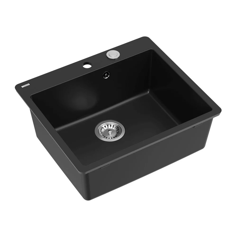 Chiuveta compozit Quadron Unique Morgan 110 negru carbon - inox 57x50 cm