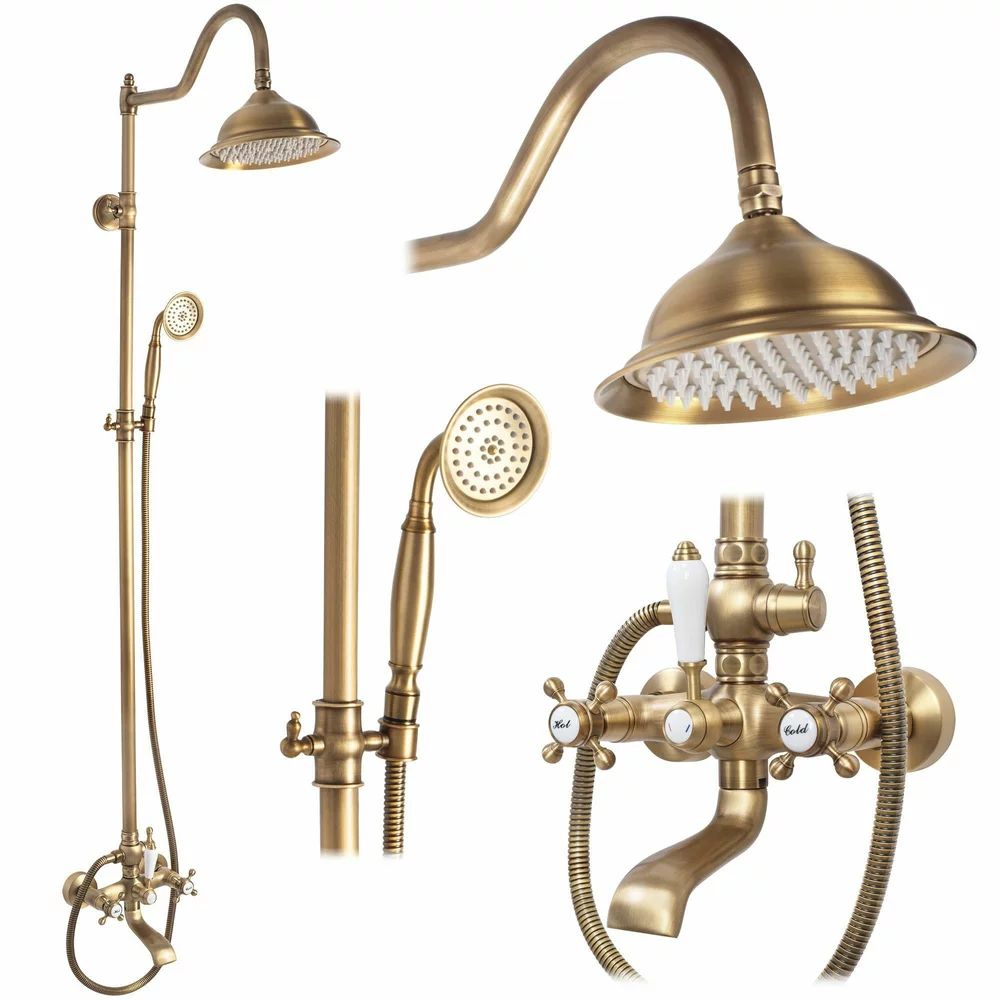 Coloana de dus cu baterie dubla comanda bronz periat Rea Bergamo