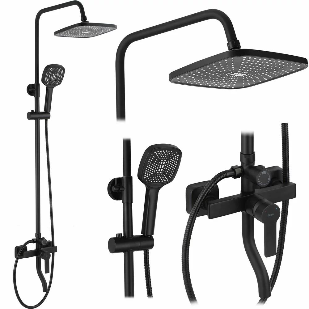 Coloana de dus cu baterie monocomanda negru mat Rea Argus