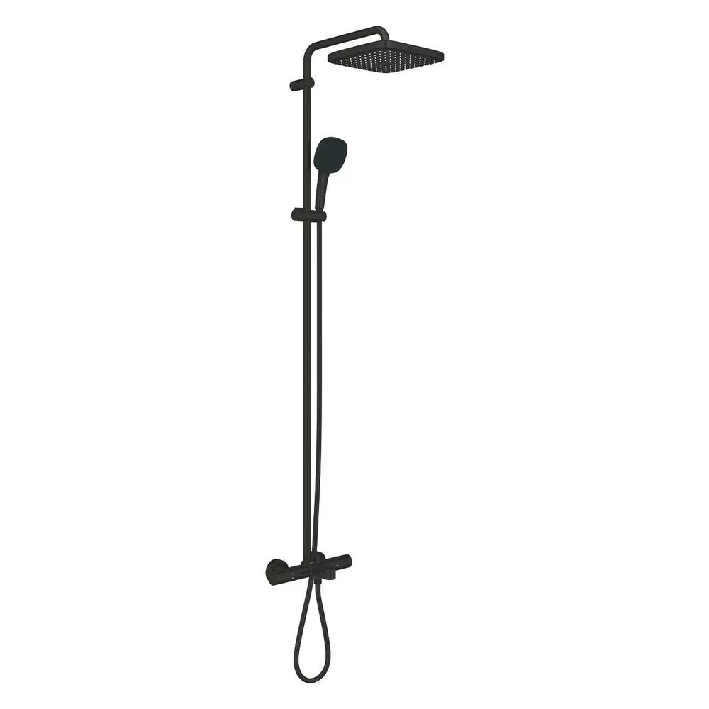 Coloana de dus cu baterie termostatata cu pipa cada negru mat Grohe Tempesta Cosmopolitan 250 Cube
