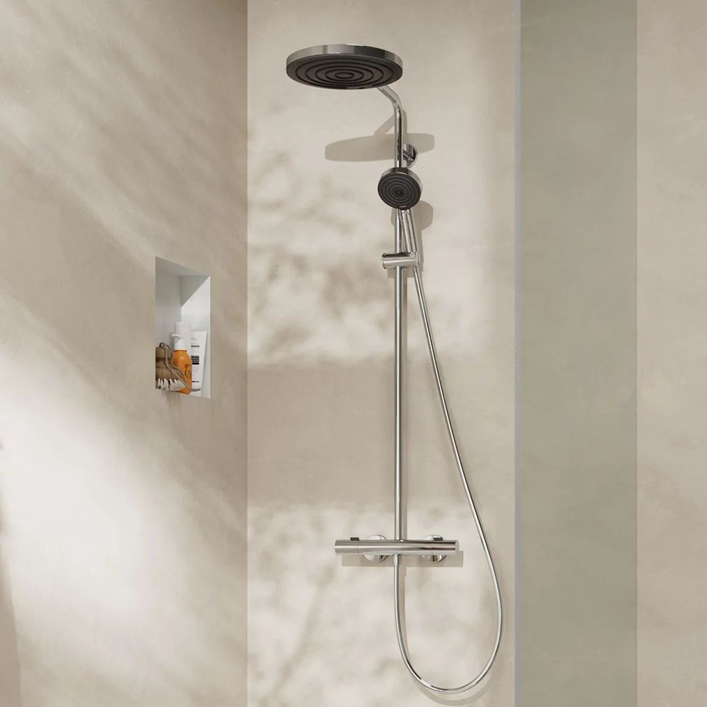 Coloana de dus cu baterie termostatata Hansgrohe Pulsify S Puro para cu 3 functii finisaj crom lucios