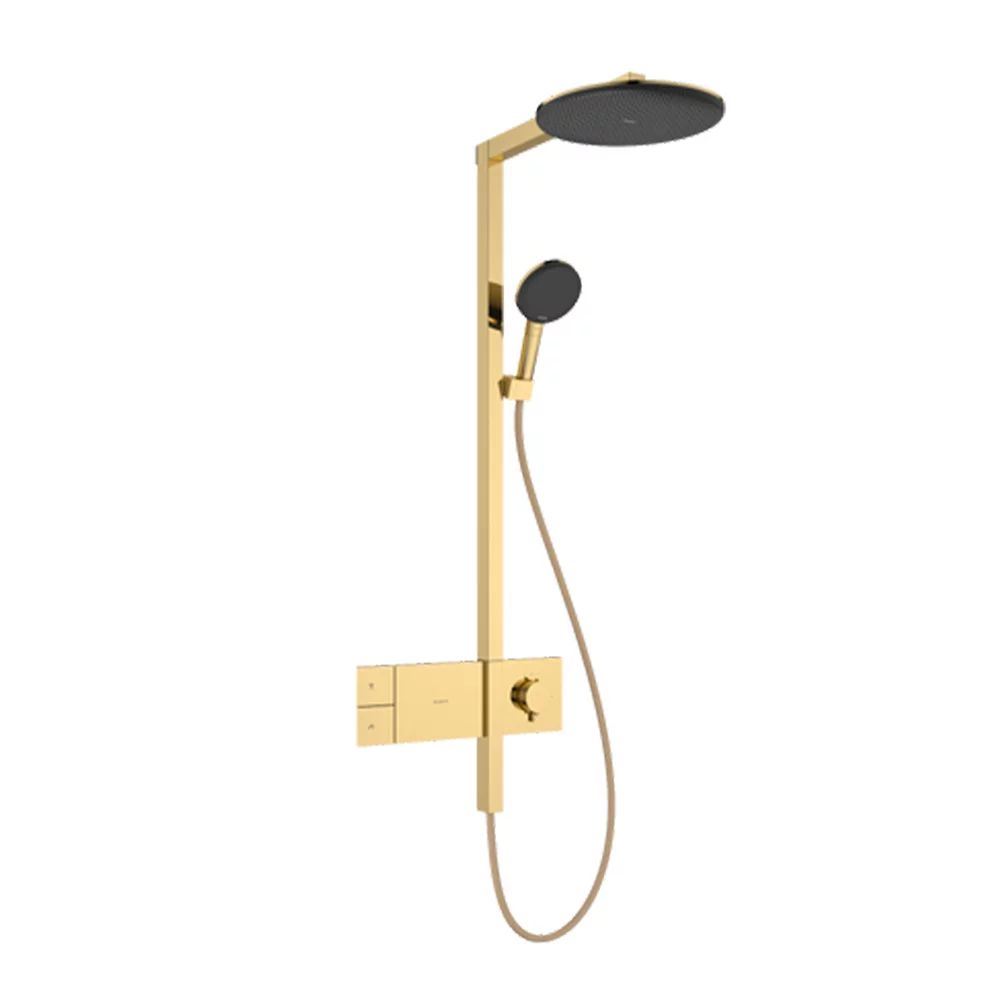 Coloana de dus cu baterie termostatata Hansgrohe Raindance Alive S para cu 3 functii auriu lucios