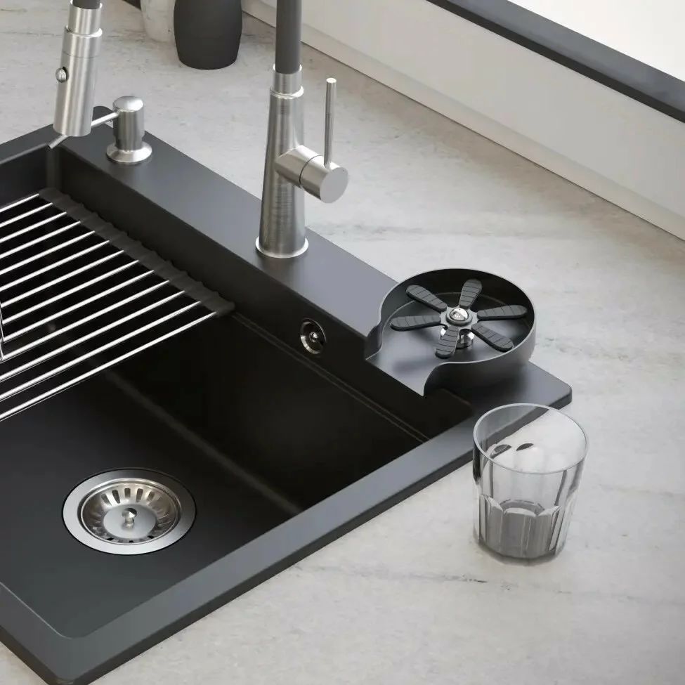 Dispozitiv clatire pahare Quadron UniWash otel finisaj negru mat pure carbon