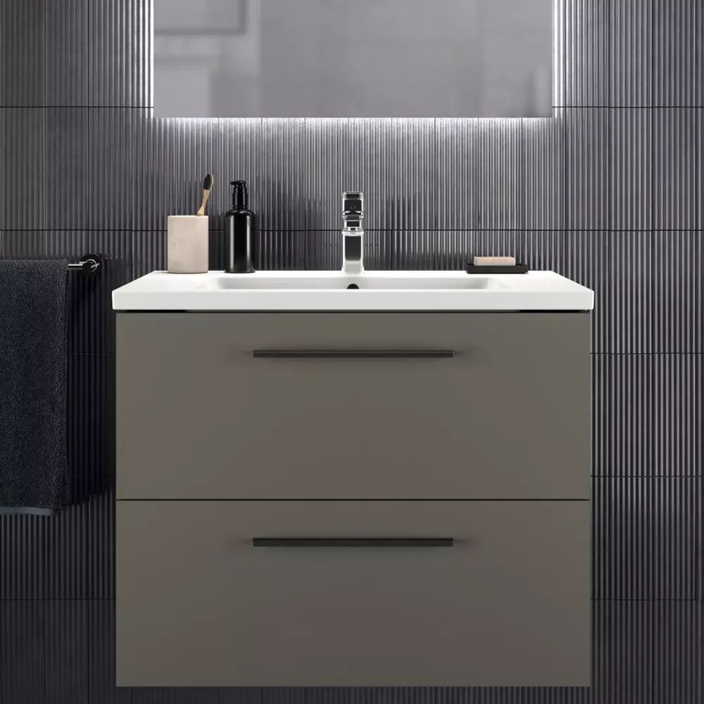 Dulap baza suspendat Ideal Standard i.life B gri quartz mat 2 sertare 80 cm