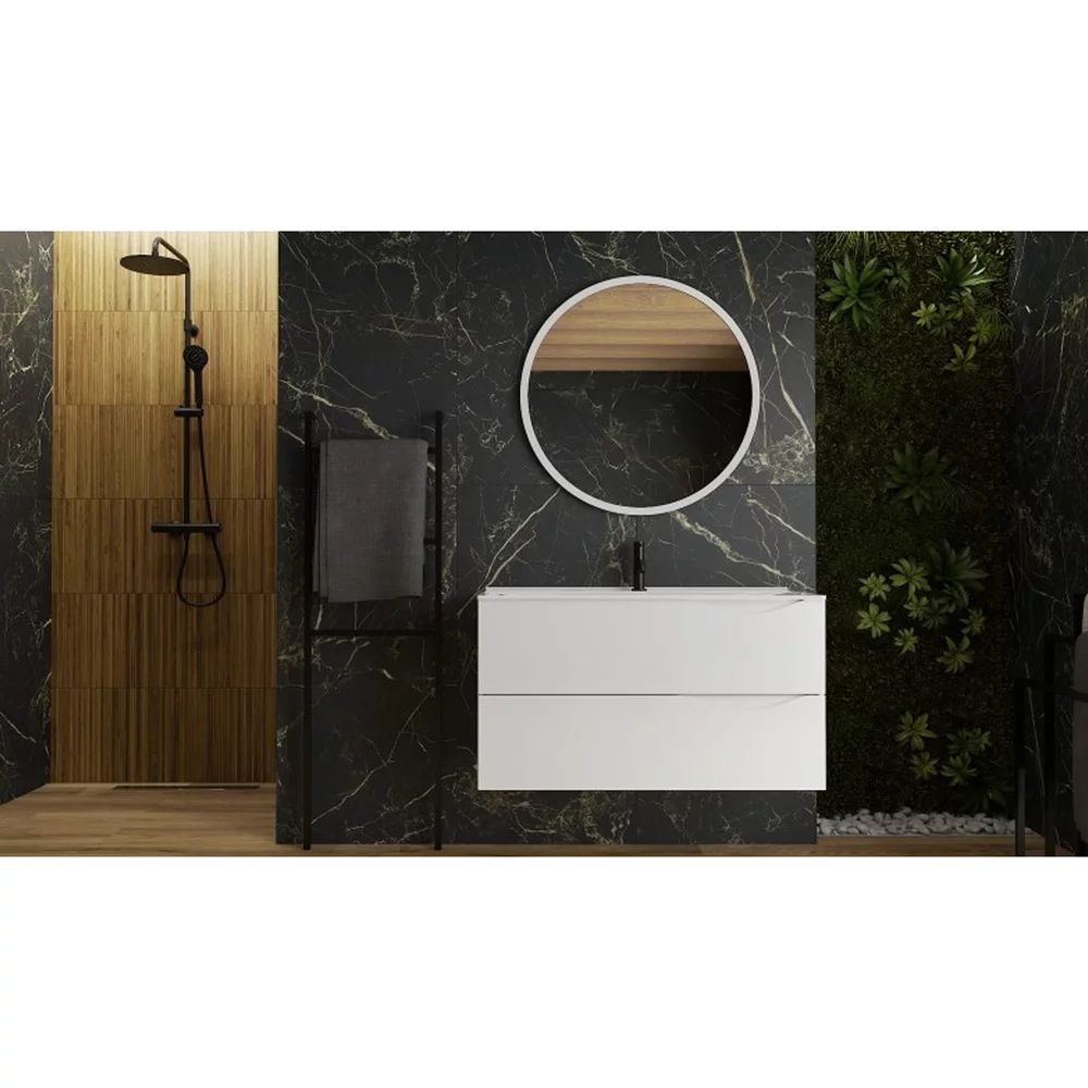 Dulap baza suspendat Rune Asger 2 sertare 100 cm alb lucios