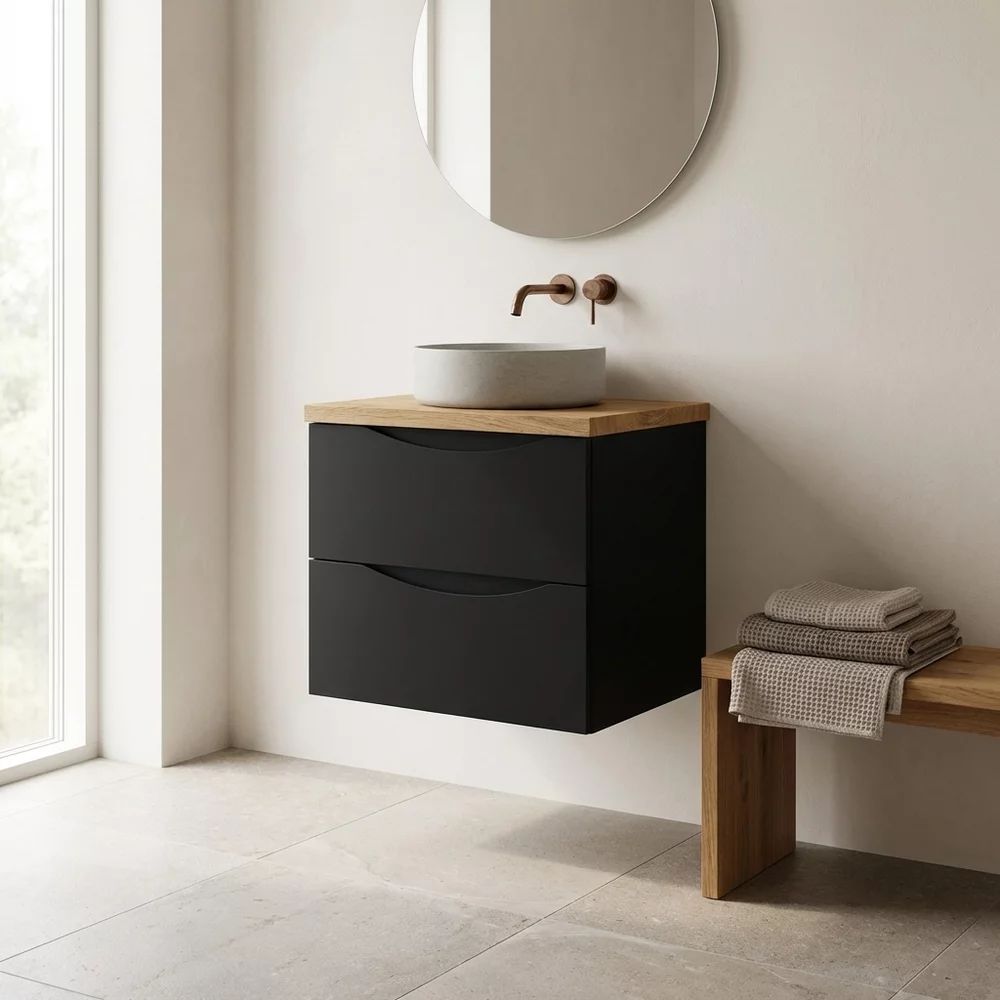 Dulap baza suspendat Rune Asger 2 sertare 60 cm negru mat