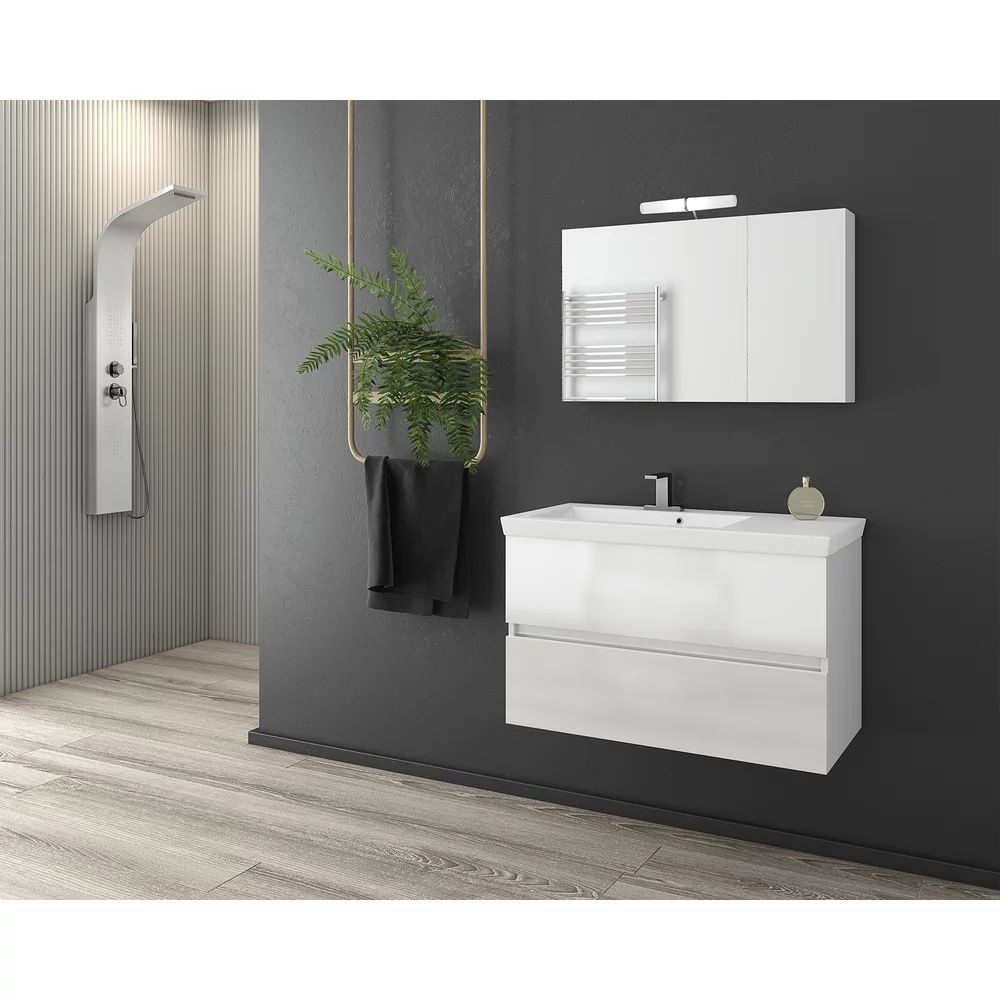 Dulap cu oglinda suspendat Drop Luxus/Status alb 2 usi 75 cm