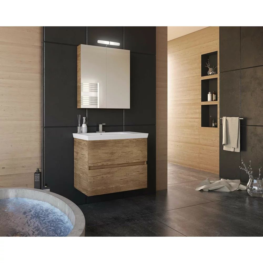 Dulap cu oglinda suspendat Drop Luxus maro 2 usi 60 cm