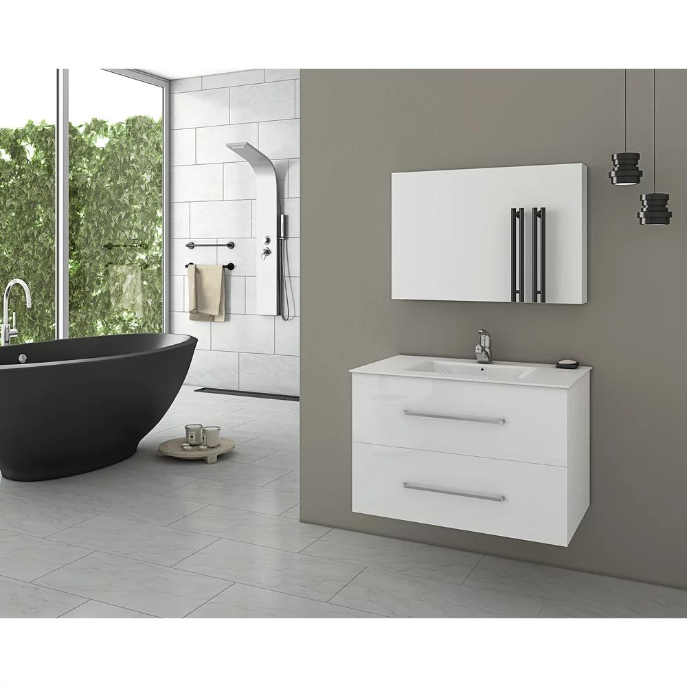 Dulap cu oglinda suspendat Drop Torino alb 1 usa 73 cm