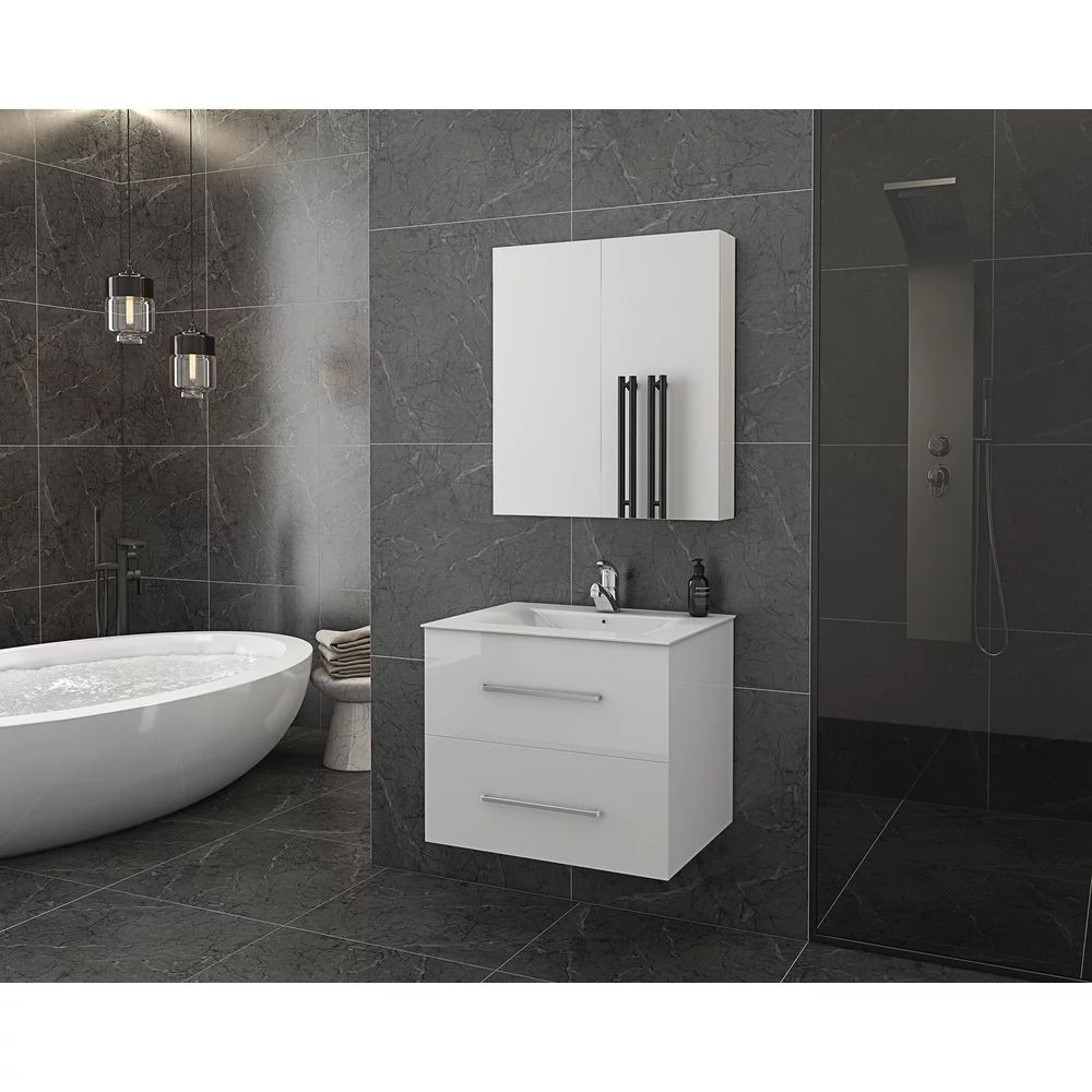 Dulap cu oglinda suspendat Drop Torino alb 2 usi 60 cm