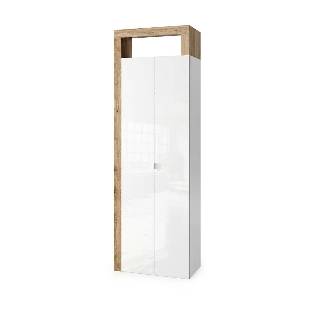 Dulap coloana mare LC Mobili Italia Hamburg 64x188 cm finisaj alb lucios/lemn stejar