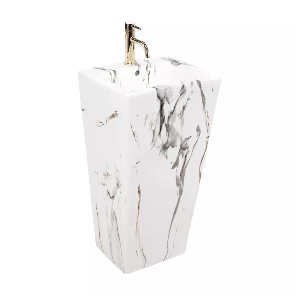 Lavoar freestanding Rea Daria dreptunghiular finisaj alb marmura lucios 44 cm