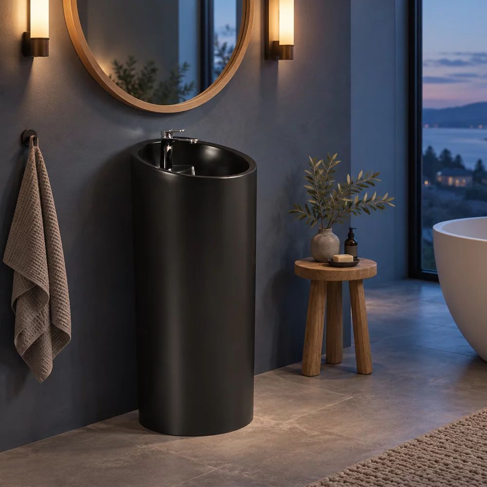 Lavoar freestanding Rune Sindri 47x46 cm finisaj negru mat