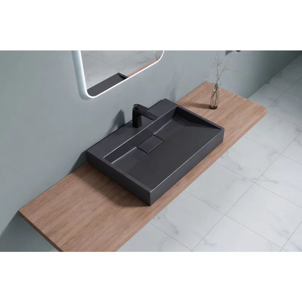 Lavoar negru din compozit pe blat Rune Garm 70 cm