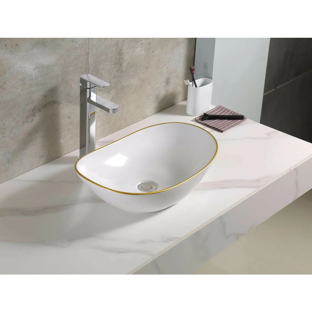 Lavoar pe blat alb/auriu Rune Sigyn 61.5 cm