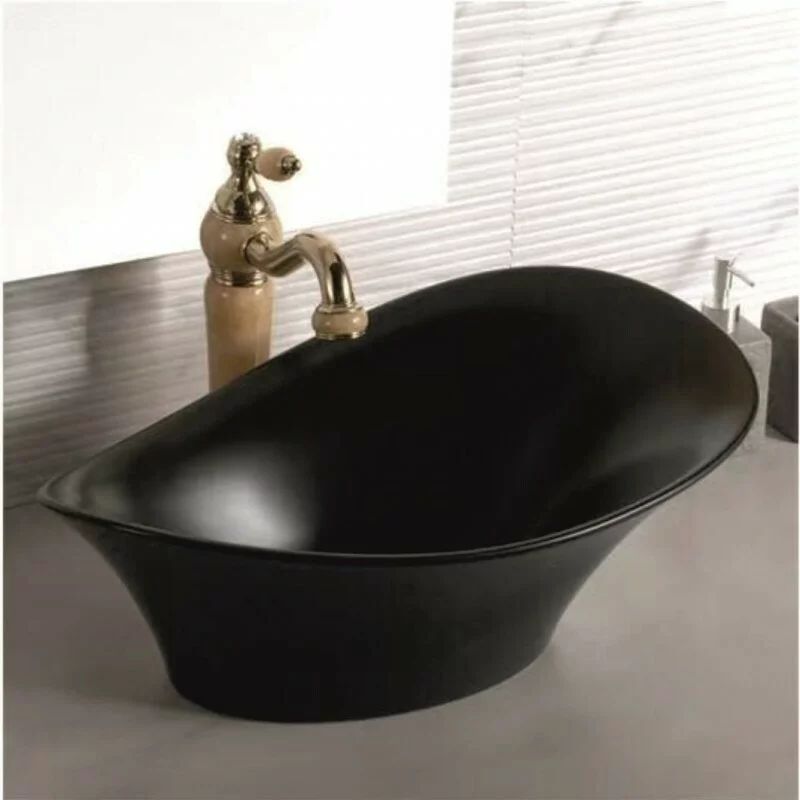 Lavoar pe blat Inter Ceramic Art asimetric negru mat 55 cm