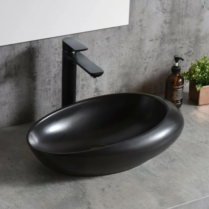 Lavoar pe blat Inter Ceramic Art negru lucios 49 cm