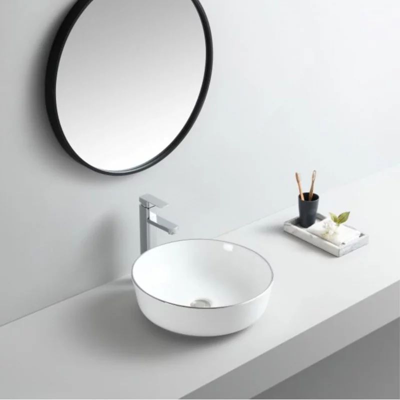 Lavoar pe blat Inter Ceramic Art rotund alb-argintiu lucios 41.5 cm
