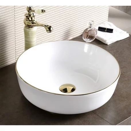 Lavoar pe blat Inter Ceramic Art rotund alb-auriu lucios 41.5 cm