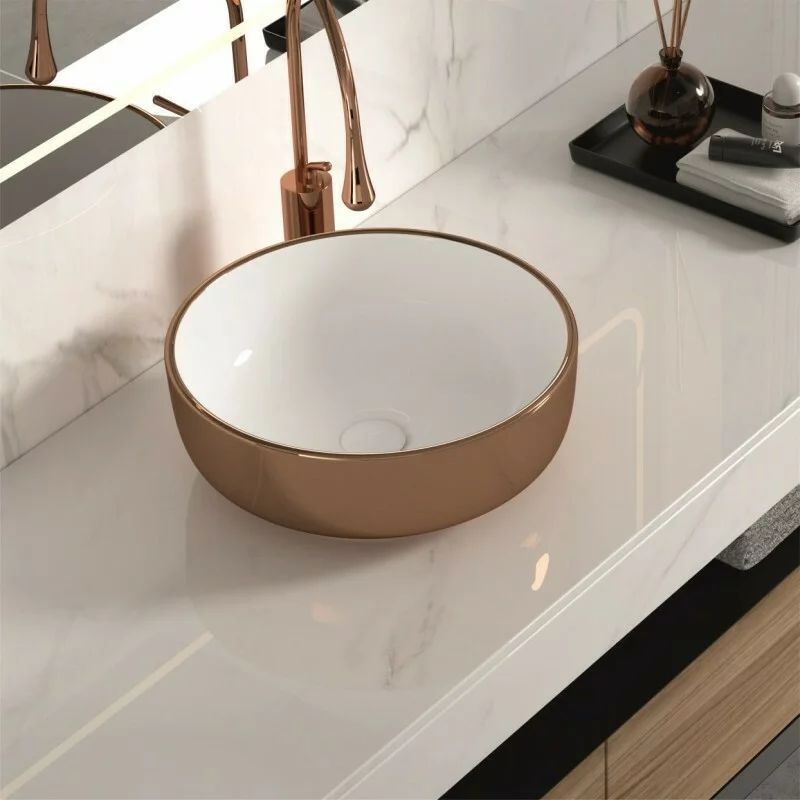 Lavoar pe blat Inter Ceramic Art rotund rose-gold lucios 41.5 cm