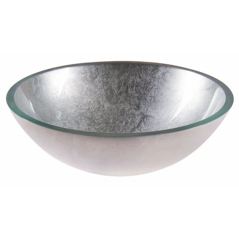 Lavoar pe blat Inter Ceramic din sticla rotund argintiu lucios 42 cm