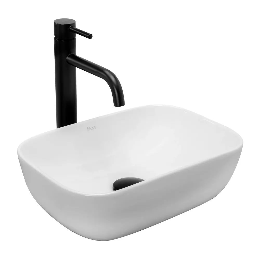 Lavoar pe blat Rea Belinda Mini dreptunghiular finisaj alb lucios 37 cm