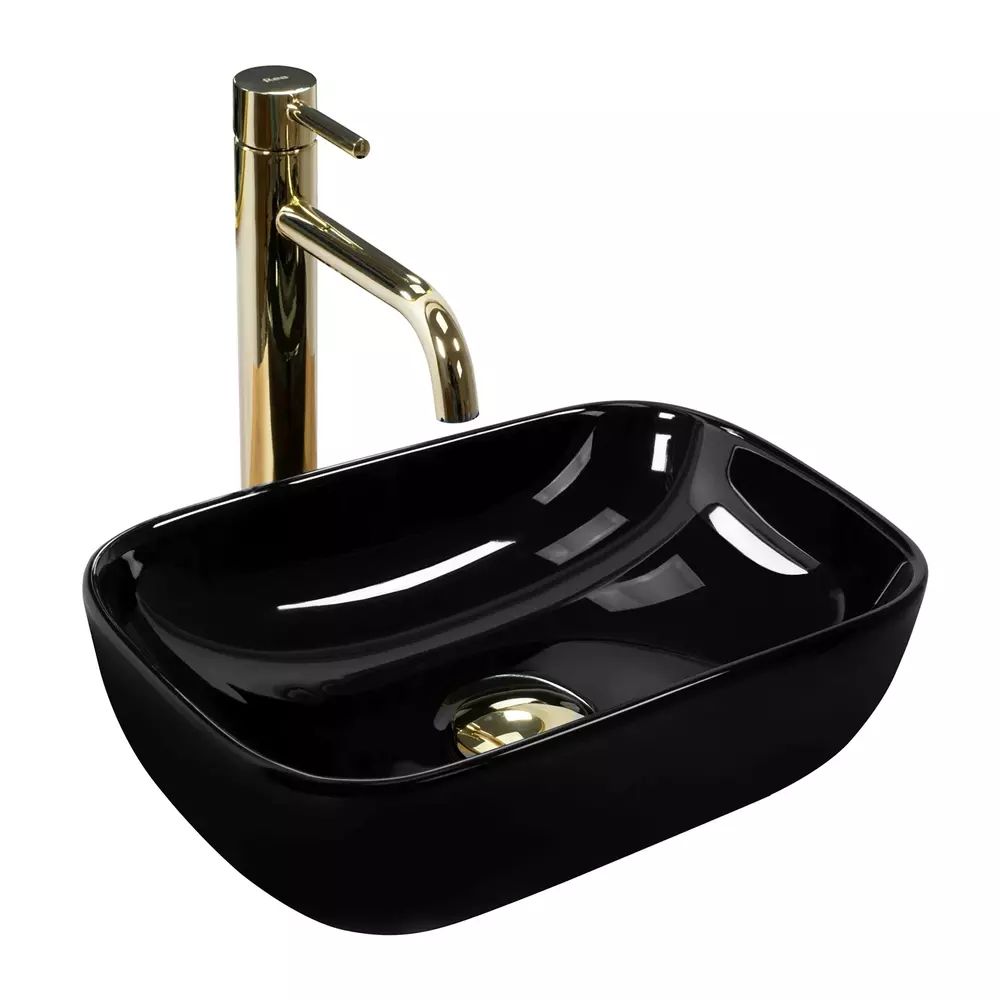 Lavoar pe blat Rea Belinda Mini dreptunghiular finisaj negru lucios 37 cm