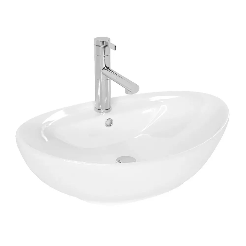 Lavoar pe blat Rea Cindy oval finisaj alb lucios 59 cm