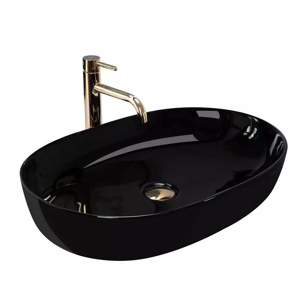Lavoar pe blat Rea Cleo oval finisaj negru lucios 60 cm