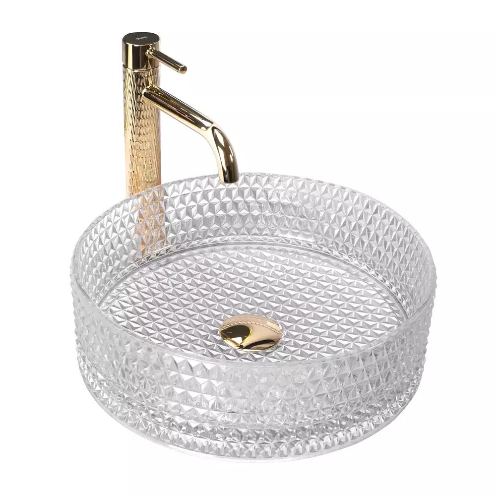 Lavoar pe blat Rea Cristal rotund finisaj sticla transparenta 36 cm