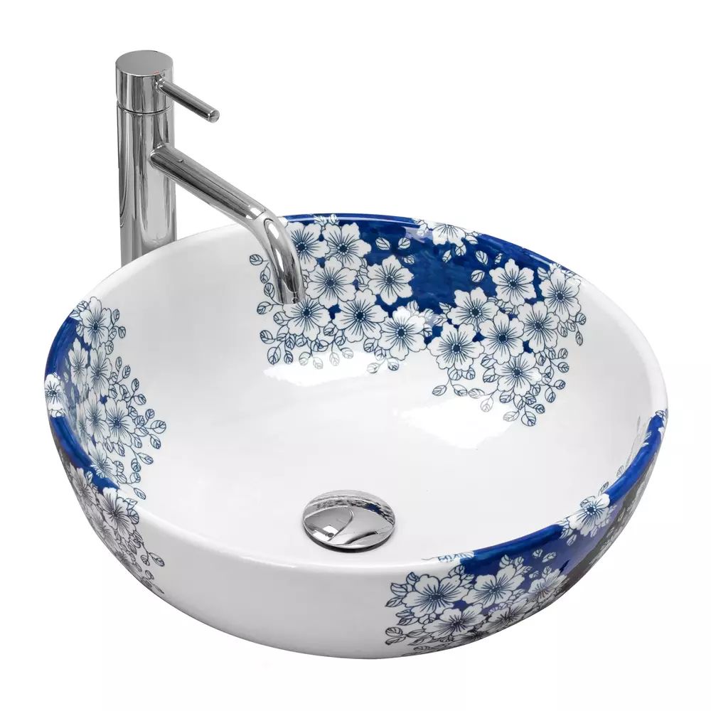 Lavoar pe blat Rea Fiori rotund finisaj alb - albastru lucios 41 cm