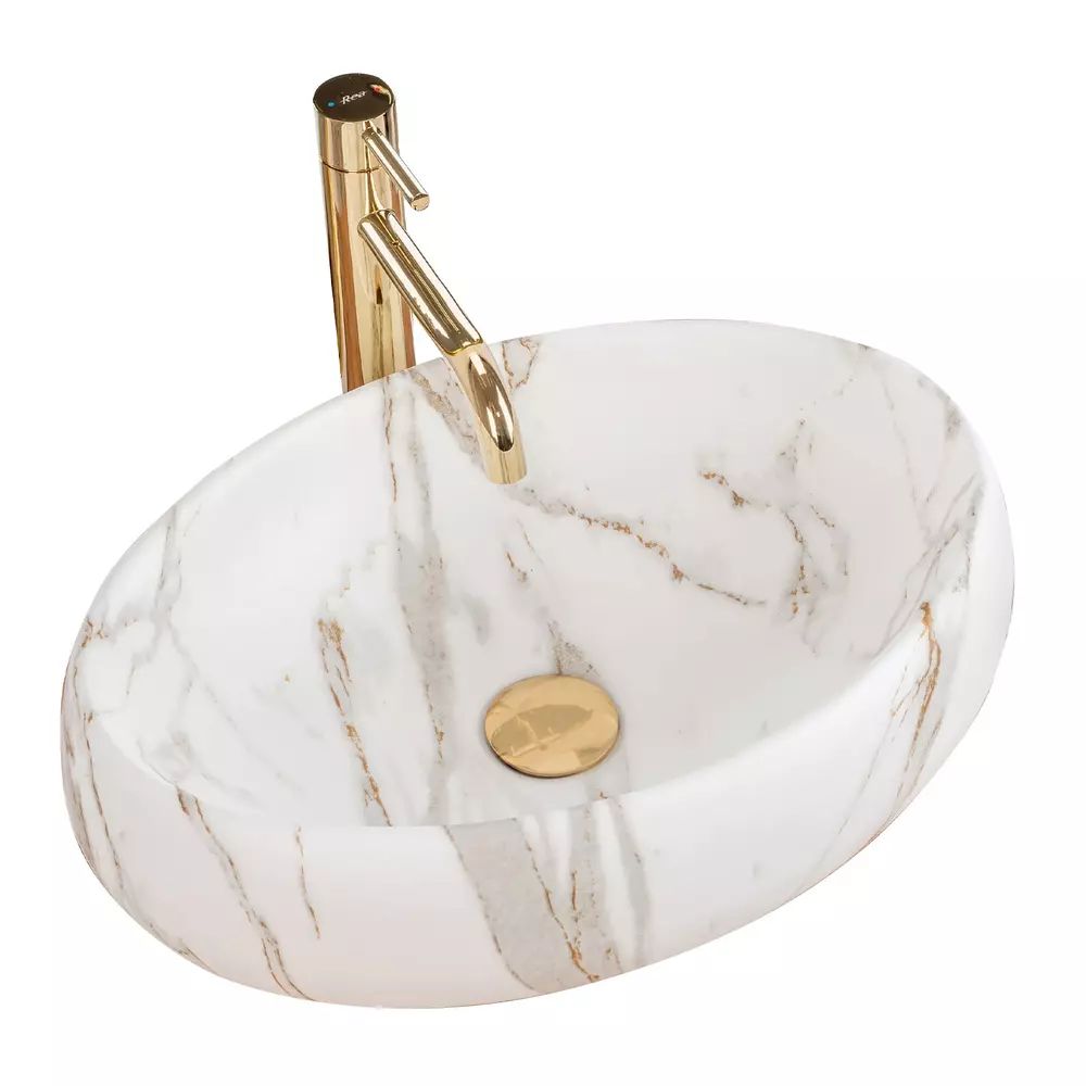 Lavoar pe blat Rea Linda oval finisaj piatra lava mat 49 cm