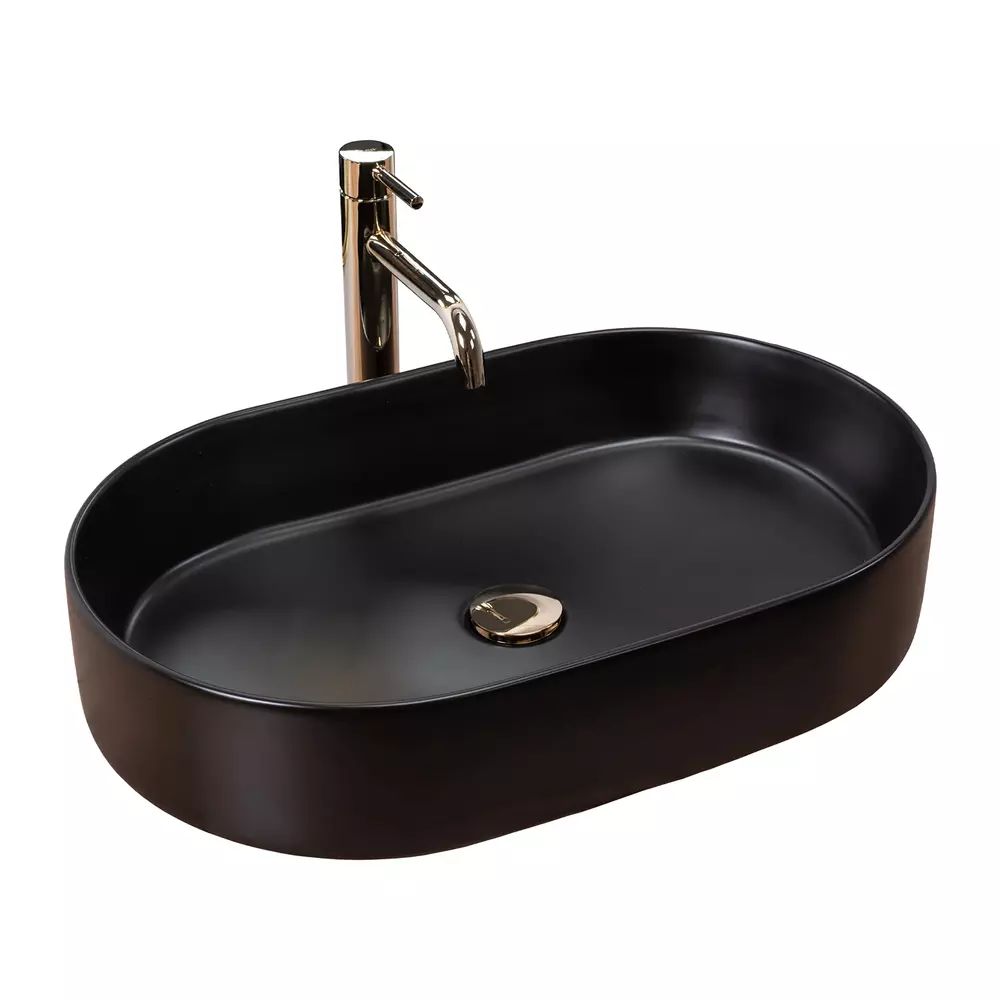Lavoar pe blat Rea Nadia oval finisaj negru mat 61 cm