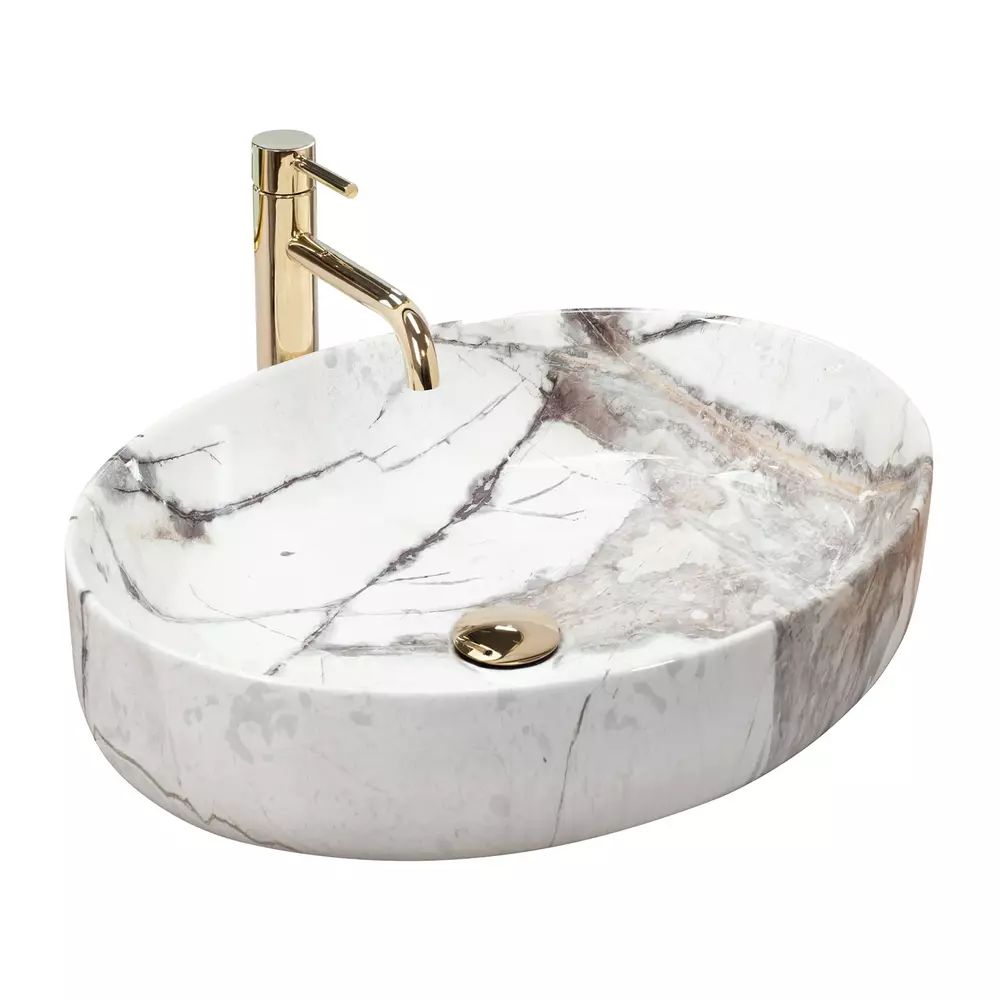Lavoar pe blat Rea Queen Thunder oval finisaj alb piatra lucios 55 cm