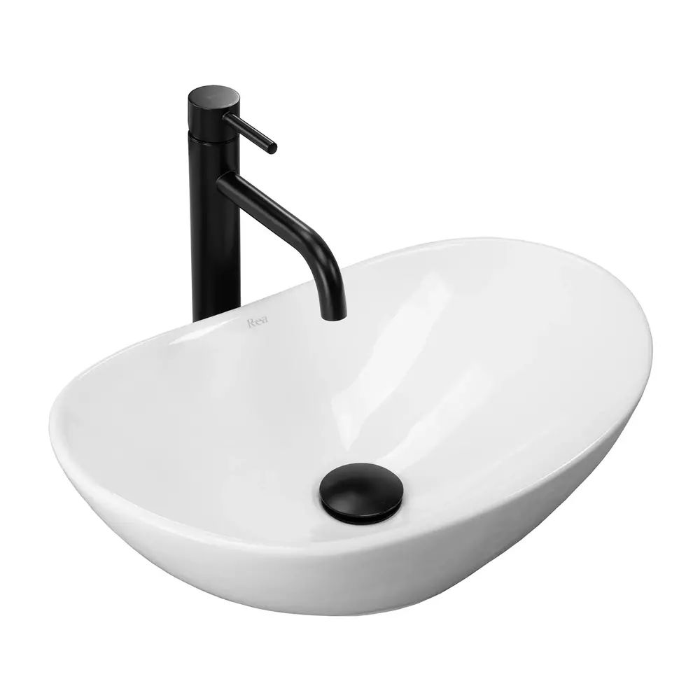 Lavoar pe blat Rea Royal Mini oval finisaj alb lucios 48 cm