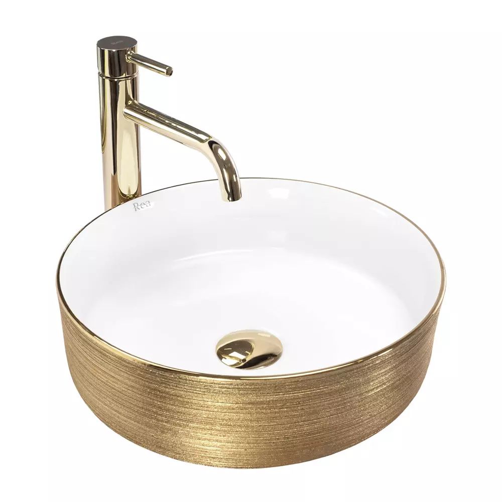 Lavoar pe blat Rea Sami rotund finisaj alb - auriu periat 36 cm