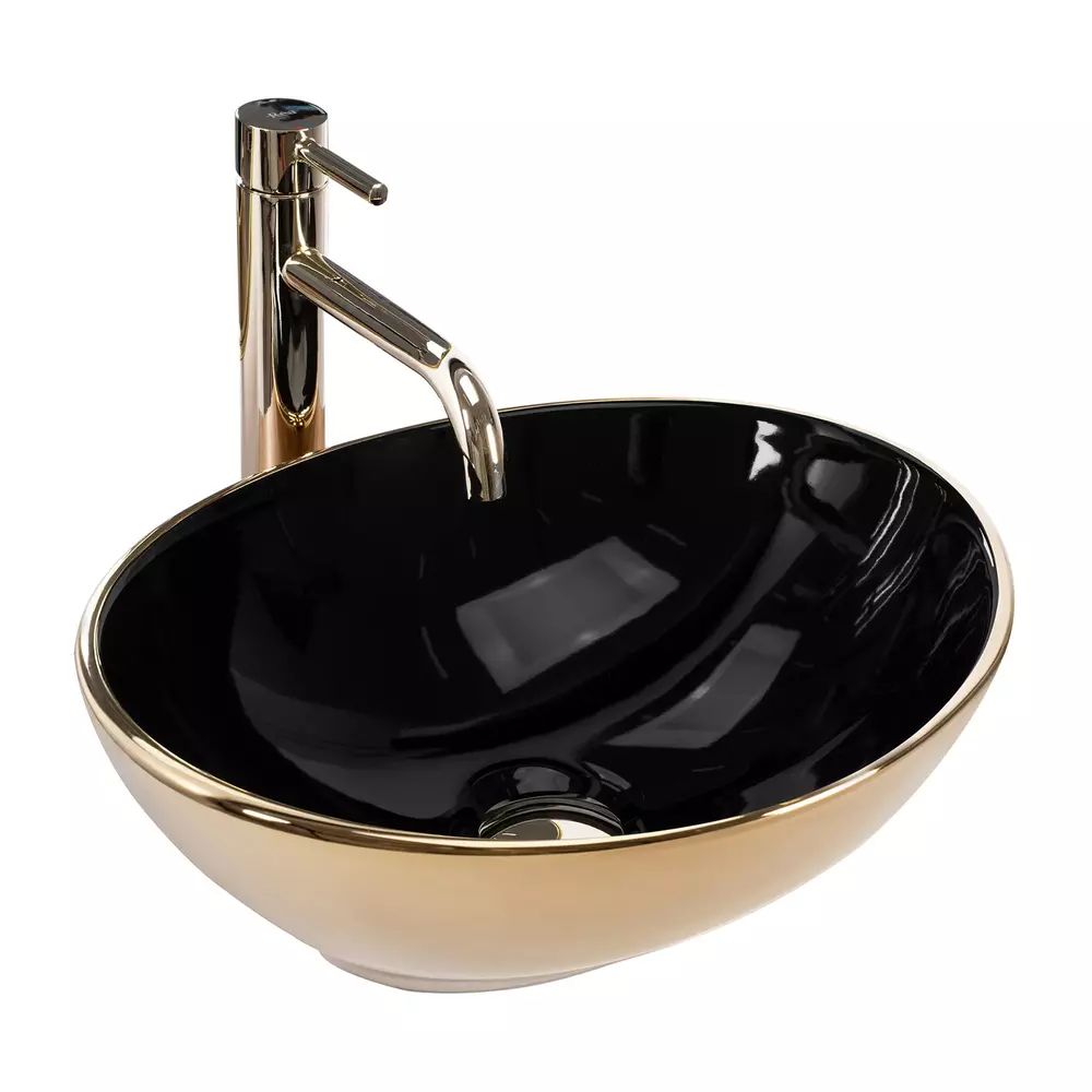 Lavoar pe blat Rea Sofia oval finisaj negru - auriu lucios 41 cm