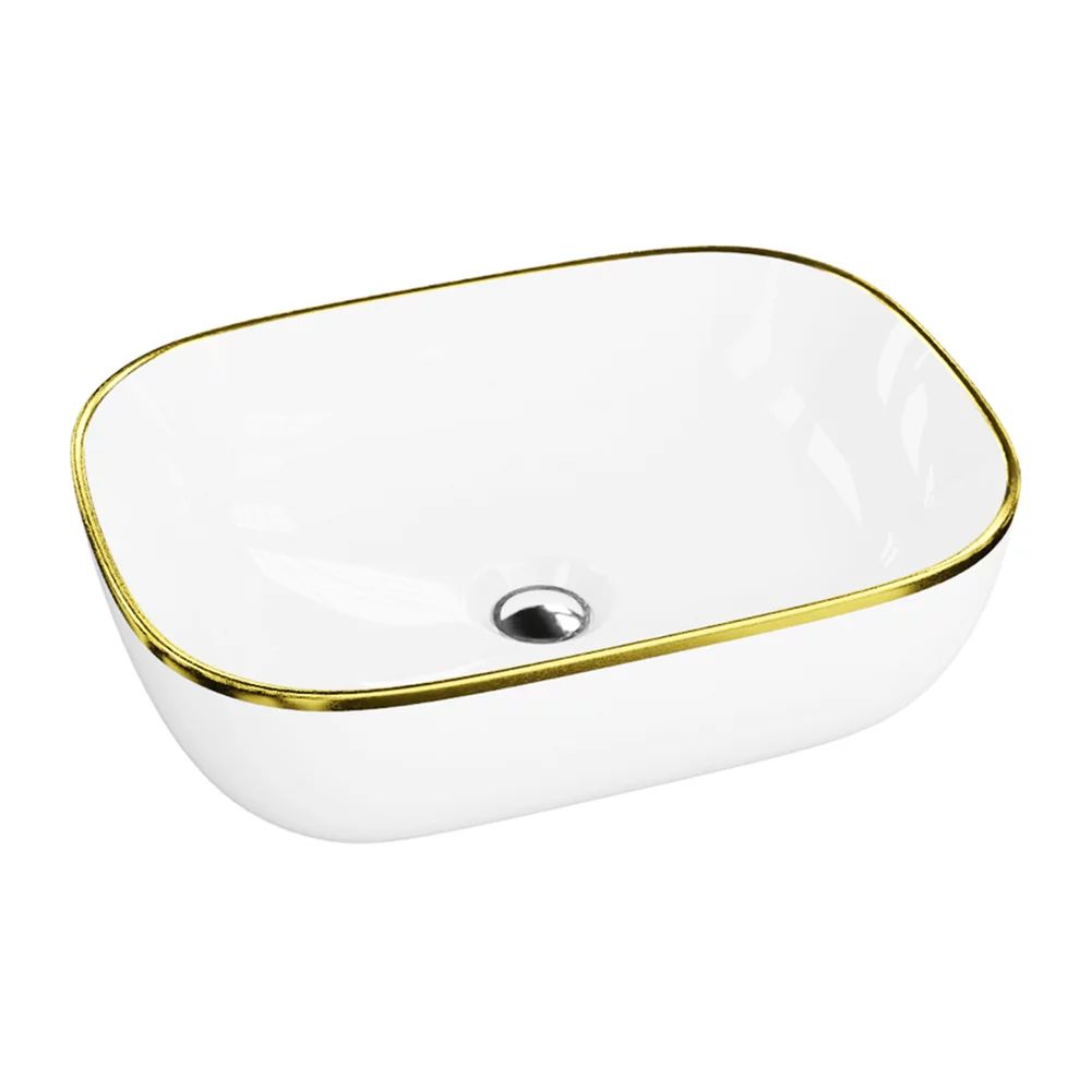 Lavoar pe blat Rune Alvar dreptunghiular 46 cm alb-auriu lucios