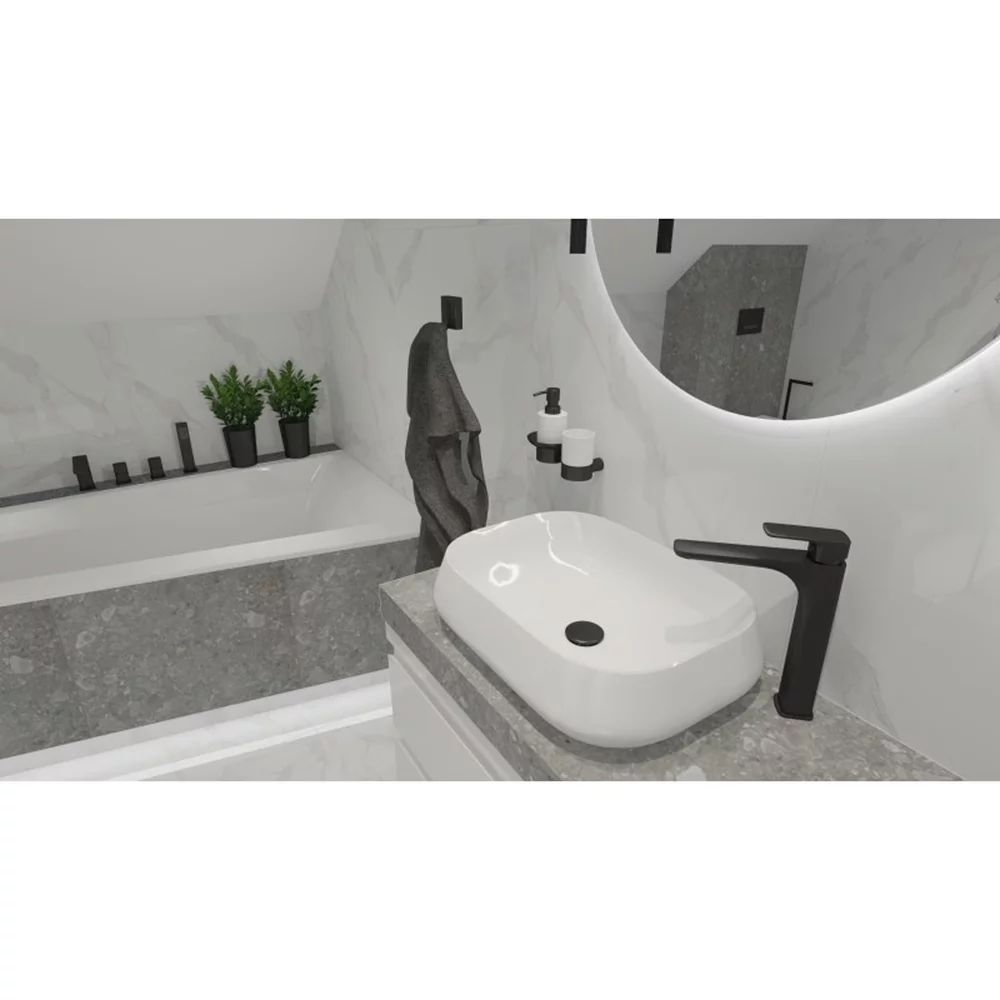 Lavoar pe blat Rune Solvi dreptunghiular 53 cm alb lucios