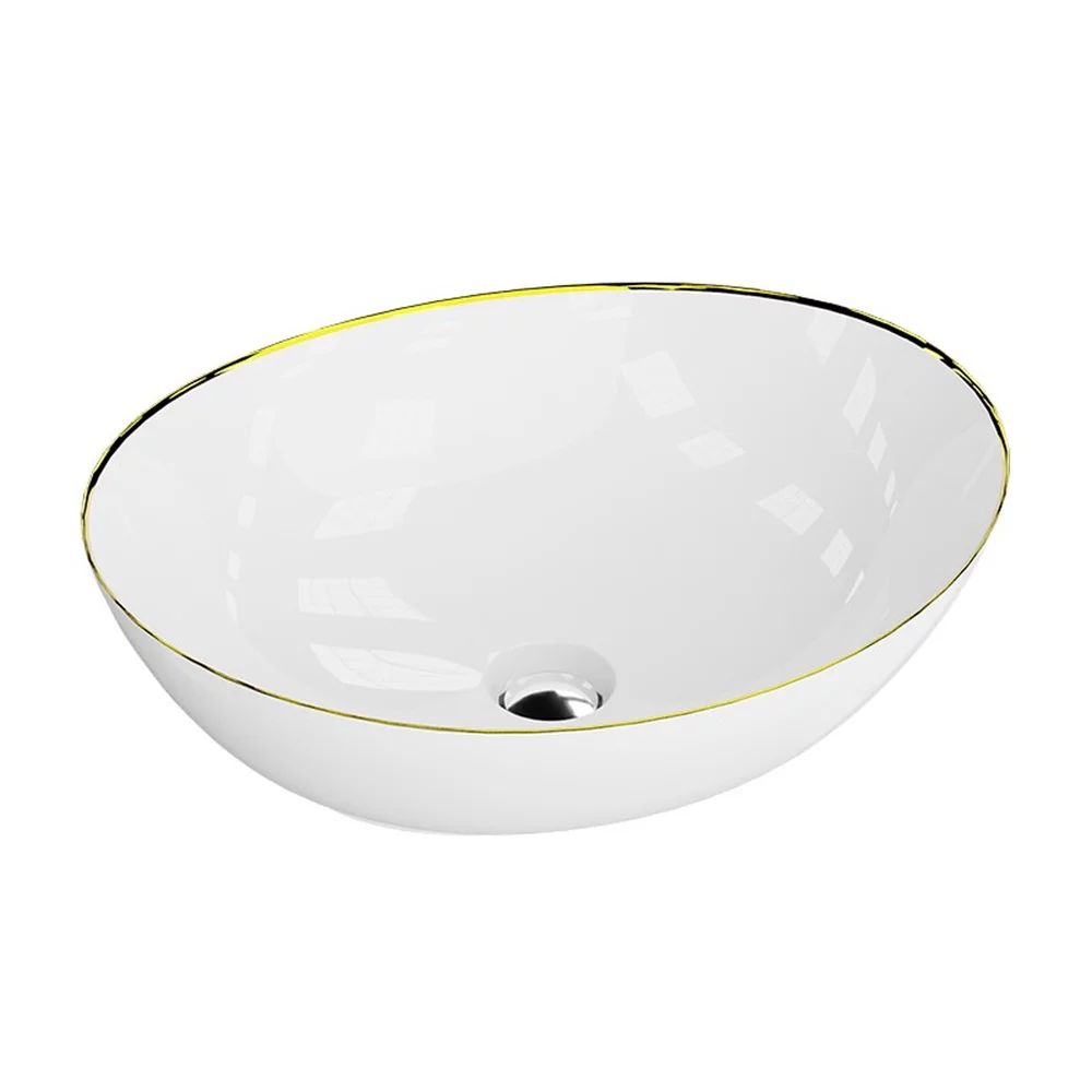 Lavoar pe blat Rune Svavar oval 42 cm alb-auriu lucios