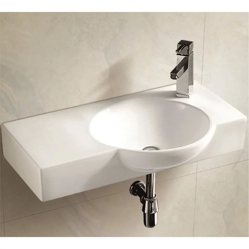 Lavoar suspendat Inter Ceramic asimetric alb lucios 75 cm